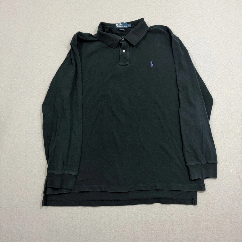 Vintage Polo Ralph Lauren Shirt Mens XXL Black Long Sleeve Pony Logo Pique Rugby